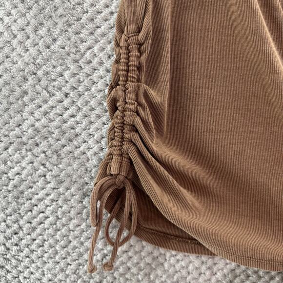 Pilcro Anthropologie Top Womens XL Brown Rib Knit Square Neck Ruched Tie Tank - Picture 6 of 13